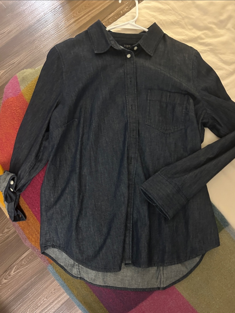 J CREW Dark Indigo Button-Down Denim Shirt Chambray Large NWOT